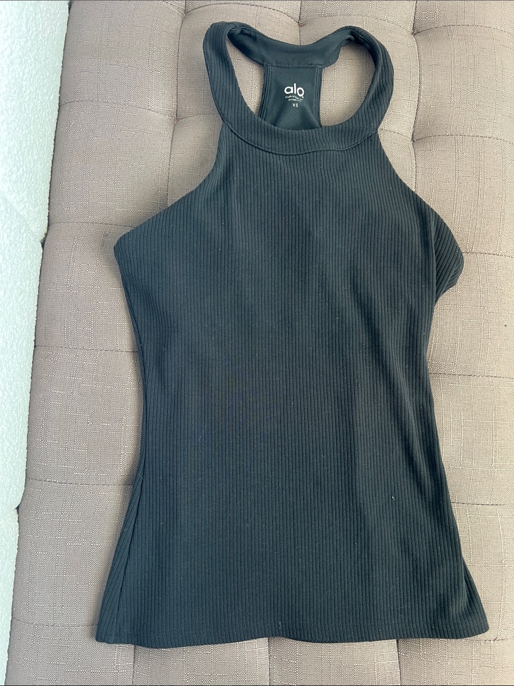 ALO Yoga Black Ribbed High-Neck Racerback Tank